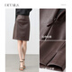 Shangdubila velvet skirt for women, autumn and winter leather skirt, temperament commuting, leg-showing long short skirt, small person hip-hugging skirt, coffee color XL