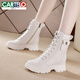 CARTELO Martin boots with height-enhancing women's shoes British women's boots breathable single boots versatile mid-tube boots 2025 autumn new style beige plus velvet 34