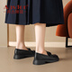 Agsdon loafers women's thick sole British style versatile leather shoes thick heels single shoes 523139 black 38
