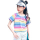 Pitt Pitt Girls Short Sleeve T-shirt 2025 Summer New Trendy T Children's Korean Loose Striped Top Medium Large Children's Summer 3505 Rainbow Stripe + 9922 White 140 cm