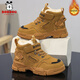 Babudou boys' large cotton shoes winter new waterproof plus velvet thickened snow boots girls' shoes warm non-slip children's Martin boots khaki color 35 yards inner length about 22.5CM