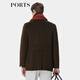 PORTS men's autumn and winter double-breasted mid-length merino blend lapel coat dark olive green M
