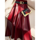 Pierre Cardin (Pierre Cardin) Autumn and Winter 2025 New Large Size PU Leather Skirt Skirt Women's Belly Covering Mid-Length Winter Pleated Skirt A-Line Skirt 5785# Red M