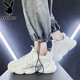 Playboy (PLAYBOY) daddy shoes men's shoes 2025 summer shoes men's casual shoes men's thick sole height-enhancing breathable sports shoes white 42
