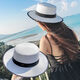 Dream of the flower top hat gentleman hat men flat top white straw hat women's hat summer cool hat flat ridge small top hat M label hat covering what - M label 5 cm [white] Koba - adjustable in one size [55-59]