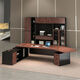 Oscarden Juzi Solid Wood Boss Desk with Side Cabinet Socket Black Walnut President Desk Law Firm Office Tea Table Integrated Style-Color-Size Customized Photoshoot
