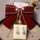 Aimophie Laohuang Cinjin Store Velvet Bow Headdress Bridal Earring Set Women's Wedding Engagement Reception Hair Accessories Simple and Atmospheric 3-Bow Hairpin + 4 Ear Hooks