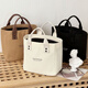 Pengjing canvas handbag canvas bag large capacity simple office worker students versatile work lunch box mommy bento new style simple small square bag [classic black]
