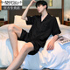 Modal pajamas men's summer ice silk short-sleeved thin summer men's imitation silk summer style can be worn outside home clothing suit [ice silk] S1371 men L