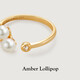 Amber Lollipop Pearl Ring Women's Niche Design S925 Silver Index Finger Ring Anniversary Birthday Gift for Girlfriend and Wife
