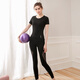 Sporn yoga clothing women's suit spring and summer new short-sleeved professional fitness clothing with built-in chest pad Pilates thin sports suit black top (with chest pad) + leg shaping trousers L (100-120Jin Jin equals 0.5 kg)