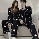 Bo Na Ling couple pajamas for one man and one woman, spring and summer cardigan, long-sleeved trousers, casual men's pajamas, women can wear outside home clothes set, puppy print pajamas, men's XL