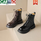 CARTELO cocodrilo (CARTELO) invierno nuevas botas de nieve de una sola pieza de piel de oveja para mujer engrosadas más botas Martin de terciopelo adelgazantes botas cortas de cuero de suela gruesa de algodón grande negro 40