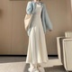 Xi'er hem tassel knitted A-line skirt for women in autumn and winter for small people with drapey large hem umbrella skirt high waist mid-length skirt off-white one size fits all 80-130 Jin Jin is equal to 0.5 kg, skirt length is about 75