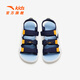 ANTA Children's Sandals 2025 Summer New Men's and Women's Shoes Breathable Beach Shoes Open-Toe Velcro Sandals Men's New Ink Blue/Fluorescent Aqua-1 34 (21.5cm)