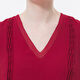VOA Seiden Georgette V-Neck Puffhülse schwarzes Ohr gefaltes Doppelschicht Asymmetrischer Saum lose T-Shirt BE673 Huanxi SHA-Burgund (H38) 2xl