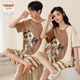 
Cat man Xinjiang cotton chest pad couple pajamas summer short-sleeved men and women's thin cute cartoon casual home clothing GEY-687 fox and rabbit M women's model [80-100Jin [Jin equals 0.5 kg]] (without breast pad)
