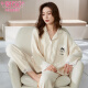 Modal pajamas for women in autumn and winter pure cotton waffle long sleeve trousers wearing Korean cute cartoon women's home clothing suit MJ9854 women M