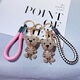 Cute diamond-inlaid three-dimensional tiger keychain couple zodiac car keychain pendant accessories girl heart gift small tiger + new pink rope