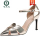 Woodpecker hohl atmungsaktiven Einzelschuhen 2025 Neue Mode Leder Einzeilen Schnalle Slim Heeled Gold Sandals Frauen High Heels Black 9719-74 38