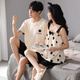 
Delia couple pajamas men summer pure cotton short-sleeved thin casual suspender pajamas women's home clothes spring and summer two-piece suit Q9903 M women + L men