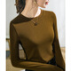 Lishe Modal Cotton Top redondeando el cuello redondo Camiseta de terciopelo para mujeres en otoño 2025 Nueva camiseta de manga de cinco puntos para mujeres del color delgado de moca [J679] manga larga 3XL [135-145]