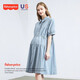 Fisher-Price American Fisher Maternity Robe printemps and été nouveau robe de style pur coton allaitements vêtements de maternité à la mode Femmes Robe d'été à la mode Cloud Blue Robe L [120-140Jin [Jin est égal à 0,5 kg] Convient à porter]