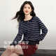 Sllsky 28-count soft skin yarn Korean style striped knitted cardigan autumn and winter casual sweet round neck sweater short coat blue stripes XL