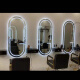 Pai Elegant Barber Shop Mirror, Hair Salon Mirror, Hair Salon Special LED with Light, Internet Celebrity Wall-mounted Simple European Style Hair Cutting Mirror, Other Colors, Lighting, Notes for Ordering