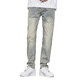 Zhidoudou American Retro Yellow Bud Jeans Men's Automn Wash High Street Straight Loose Spring et automne Pantalon décontracté pour hommes nostalgiques 1098 Bleu clair 28