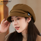 JIASHENGXI Autumn and winter new hat women's Korean version versatile button octagonal hat big head circumference showing face little internet celebrity painter hat beret black 56-58CM