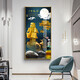 Xiao Lulin Light luxury entrance decoration painting New Chinese style entrance painting aisle corridor mural Nordic abstract elk hanging painting crystal porcelain painting 14087 smooth sailing Diamond inlay painting 100*200 cool black (customized size)
