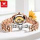 OLEVS Swiss certified brand watch women's mechanical watch fully automatic waterproof luminous women's watch hollow diamond-set fashion watch OLEVS-6636-steel belt rose shell red surface