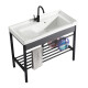 Balcón de la aldea Shantoulin Basina de lavado Cerámica Basina Soporte de acero inoxidable Basin Piscina con balcón de tablero de lavar Super 1048 Soporte + juego completo de grifo 0 cm