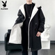 Playboy (PLAYBOY) windbreaker men's mid-length spring and autumn new high-end authentic trendy coat jacket men's hooded loose top men Z-401HHF262 black plus velvet L