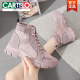 卡帝乐鳄鱼（CARTELO）帆布马丁靴女2025新款夏季薄款英伦风厚底网红爆款高帮靴子女短靴 米棕 37