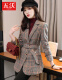 Wuwo professional wear women's suit small suit women's slim design niche fashion temperament famous autumn and winter striped suit burgundy jacket + trousers L