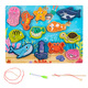 Children's wooden double-sided multi-functional matching board, rope drawing board, children's fishing string jewelry toy, marine biological model