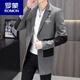 ROMON mid-length windbreaker for men spring and autumn 2026 new spliced ​​casual jacket Korean style trendy slim fit handsome black 209 spliced ​​mid-length 2XL