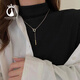 Shien 18K gold geometric square necklace for women's Chinese Valentine's Day gift new style not easy to fade clavicle chain fashion pendant sweater chain