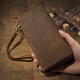 Einfach/Natur Original Crazy Horse Leder Langes Doppel Reißverschluss Brieftasche für Männer Multi-Karten-Retro-Kupplung echtes Leder großer Kapazität Trend