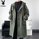 Playboy (PLAYBOY) windbreaker men's mid-length spring and autumn new high-end authentic trendy coat jacket men's hooded loose top men Z-401HHF262 black plus velvet L
