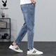 Playboy (PLAYBOY) jeans men's 2025 spring and autumn new trendy straight loose pants men's casual elastic Korean version of nine-point pants blue and gray X-6115HH9901 28