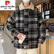 皮尔卡丹（PIERRE CARDIN）加绒格子毛呢外套男士秋冬款翻领呢子夹克潮牌加厚羊羔绒棉衣 9922红格【加棉】 3XL 160-175斤