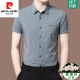 Pierre cardin striped short-sleeved shirt for men 2024 summer new high-end mulberry silk business casual thin ironing shirt for men light gray [2603 models] 175/XL [recommended 130-150Jin [Jin equals 0.5 kg]]