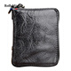 RollsMinjor genuine leather wallet men's short vertical handmade vegetable tanned head layer cowhide retro zipper wallet middle-aged and youth gift box Coffee color 9*2.5*12CM