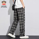 Big mouth monkey (paul frank) plaid casual pants for men in autumn and winter new style loose plus velvet thickened straight versatile sports fashion brand high street pants black 6632H official genuine XL recommended 125-140Jin Jin equals 0.5 kg