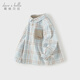 DAVE&BELLA boys' shirts baby long-sleeved tops children's shirts spring new children's clothing plaid shirt children's clothes blue plaid in stock 110 cm (recommended height 100-110cm)