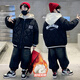 Monkey Brother Boys' Velvet Jacket 2024 New Medium and Large Boys' Thickened Baseball Jacket Hooded Children's Warm Internet Celebrity Jacket Black 150 cm