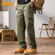 Jeep (JEEP) overalls men's autumn and winter casual pants men's loose trendy pure cotton straight-leg men's pants military green L